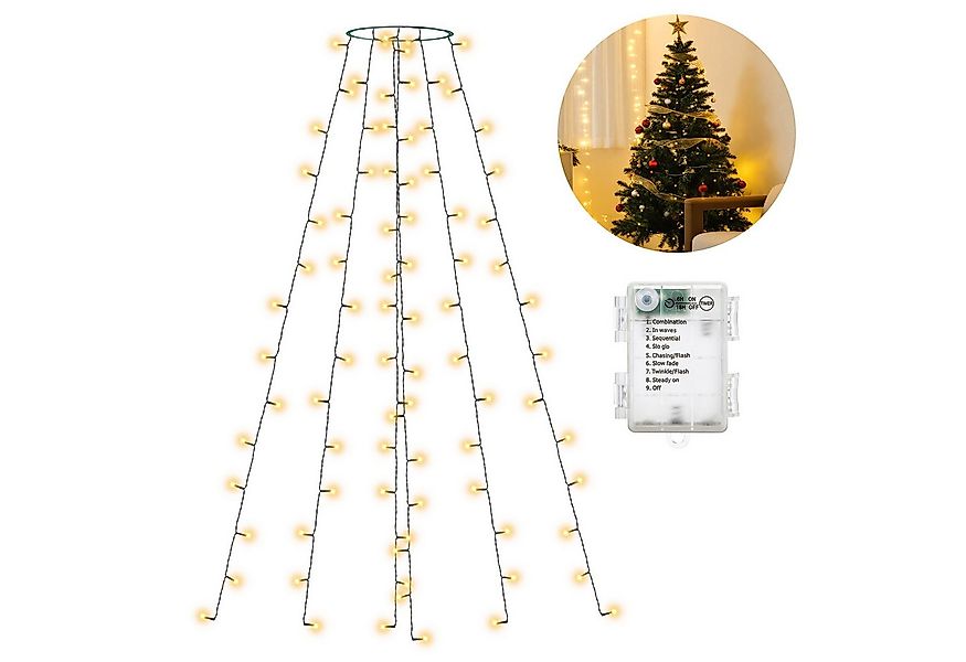 Aigostar LED-Lichtervorhang Lichterkette Weihnachtsbaum mit Batterie 1.8m W günstig online kaufen