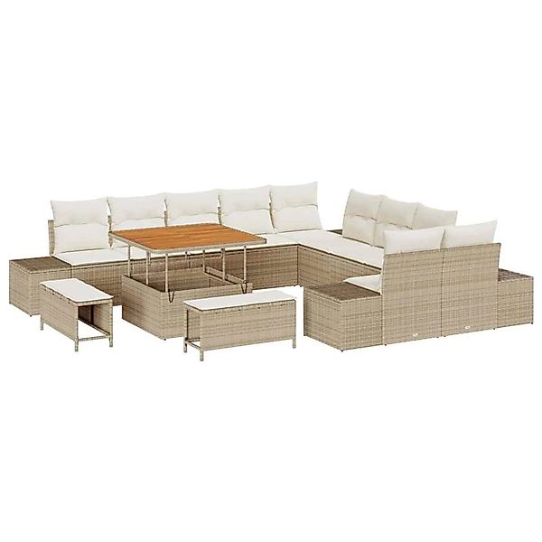 vidaXL Garten-Sofa-Set mit Kissen 13-Tlg Beige Poly Rattan 3362836 günstig online kaufen