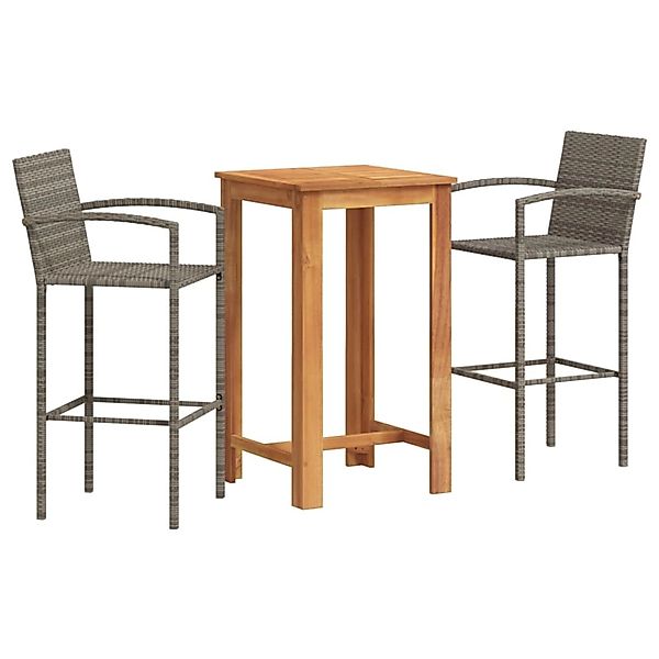 vidaXL 3-Tlg Gartenbar-Set Grau Massivholz Akazie und Poly Rattan 3295274 günstig online kaufen