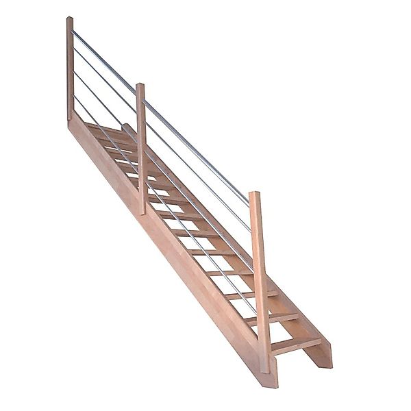 Treppe Mykonos Pro Buche Gerade 90 cm Holz-Edelstahl-Geländer L FSC® günstig online kaufen