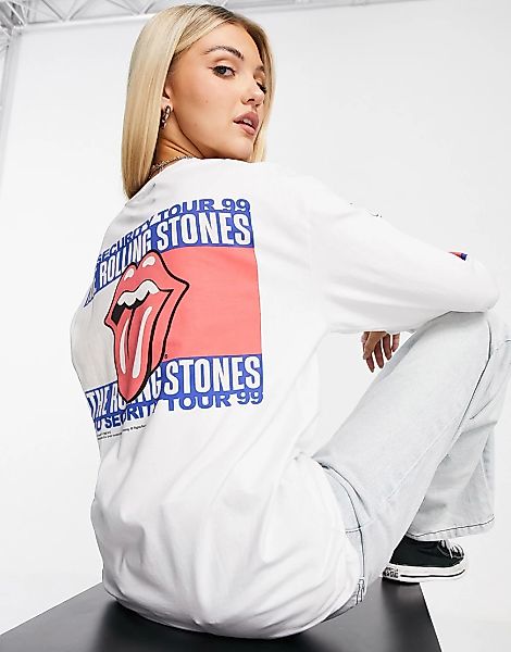 Tommy Jeans x Music Edition – Rolling Stones – Langärmliges Shirt in Weiß günstig online kaufen