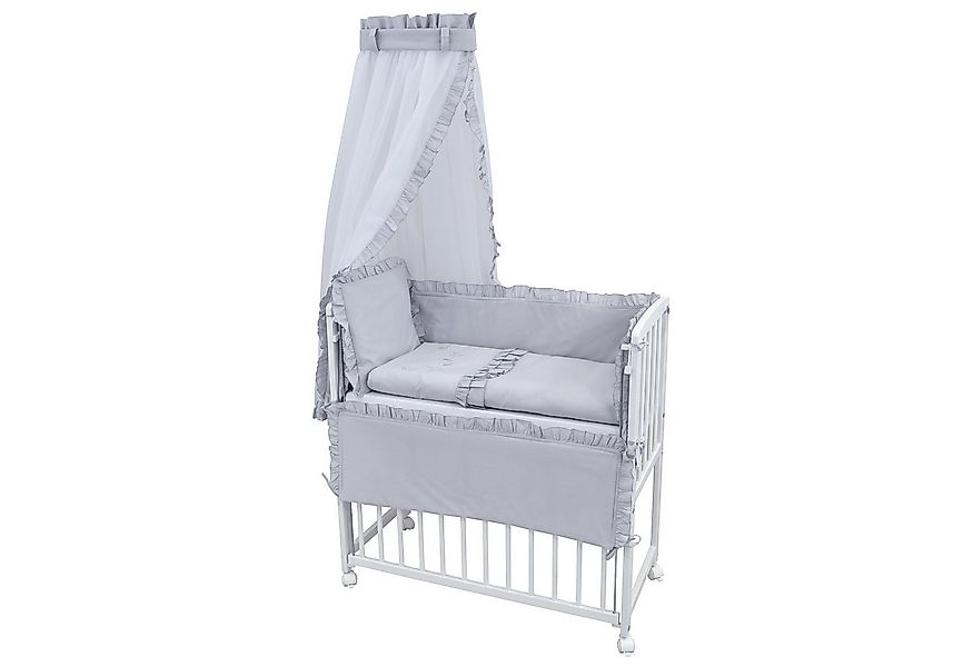 Baby-Delux Beistellbett Babybett Royal Grau Rüsche, Stillbett 90x40 weiß hö günstig online kaufen
