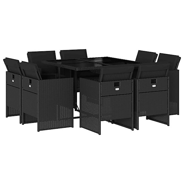 vidaXL 9-Tlg Garten-Essgruppe mit Kissen Schwarz Poly Rattan 3277782 günstig online kaufen