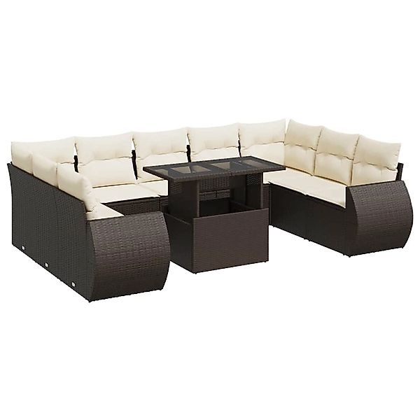 vidaXL 10-Tlg Garten-Sofagarnitur mit Kissen Braun Poly Rattan 3326704 günstig online kaufen