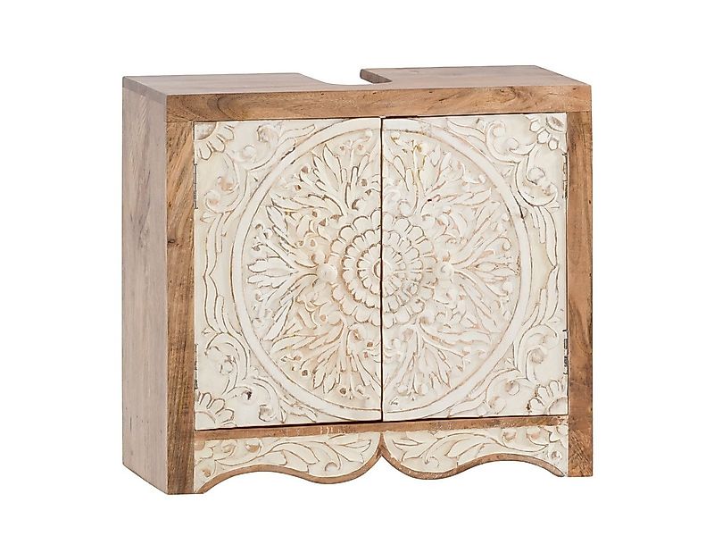 massivum Waschbeckenunterschrank Delhi aus massivem Mangoholz, geschnitzt günstig online kaufen