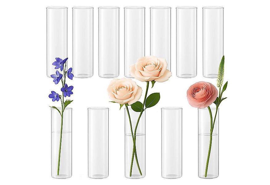Youyijia Tischvase 12er Zylinder Vase Glas Kleine Vasen Transparent Glasvas günstig online kaufen