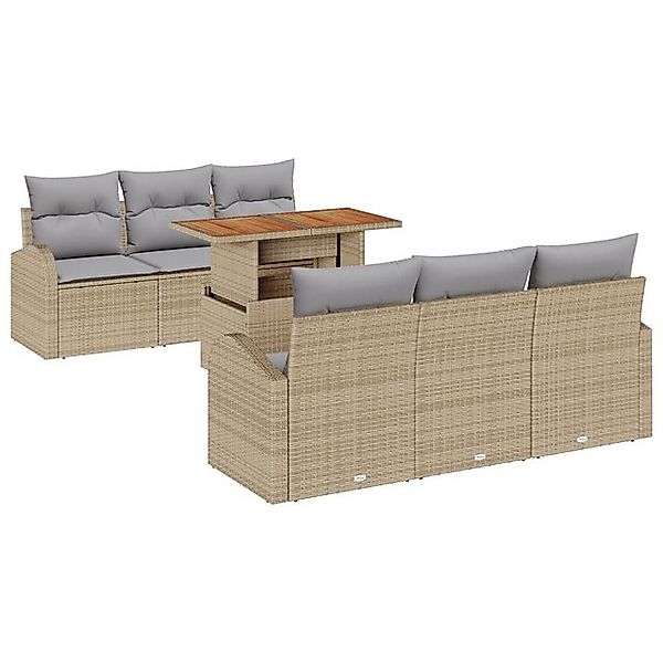 vidaXL Loungesofa 7-teiliges Garten-Essgruppen-Set mit Kissen in Beige Poly günstig online kaufen