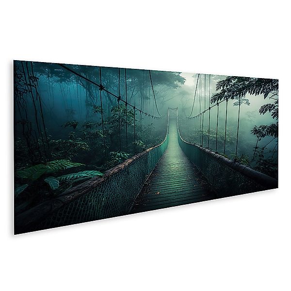 islandburner Leinwandbild Hängebrücke Grün Nebliger Dschungel günstig online kaufen