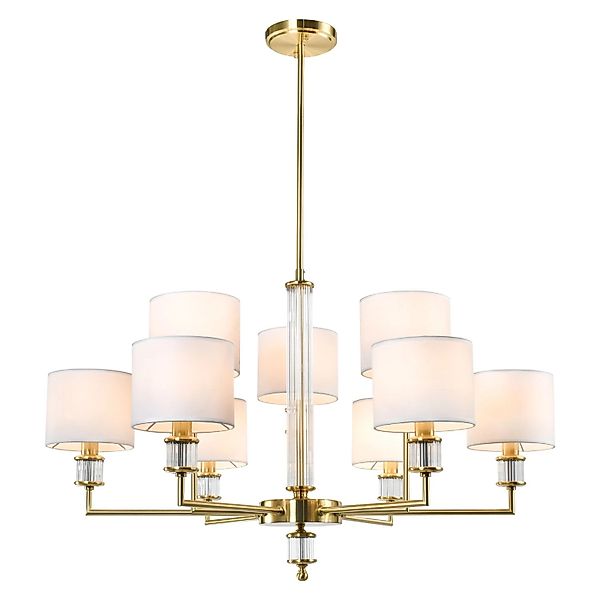 Licht-Erlebnisse Kronleuchter Stoff Metall Glas 92 cm Breit Groß in Messing günstig online kaufen