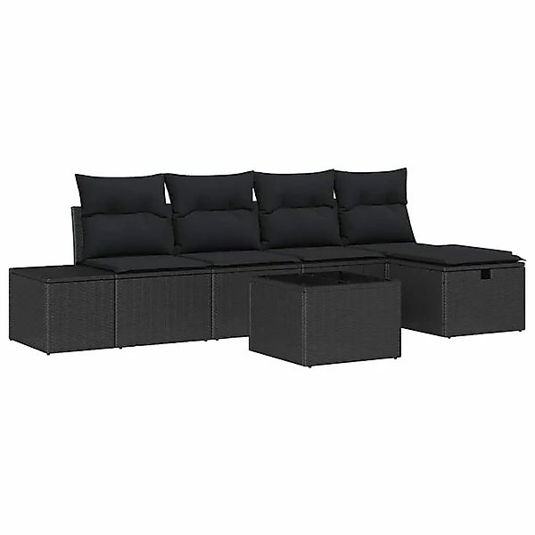 vidaXL Garten-Sofa-Set mit Kissen 6-Tlg Schwarz Poly Rattan 3359372 günstig online kaufen
