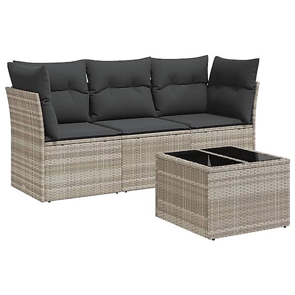 vidaXL 4-Tlg Garten-Sofagarnitur mit Kissen Hellgrau Poly Rattan 3249061 günstig online kaufen