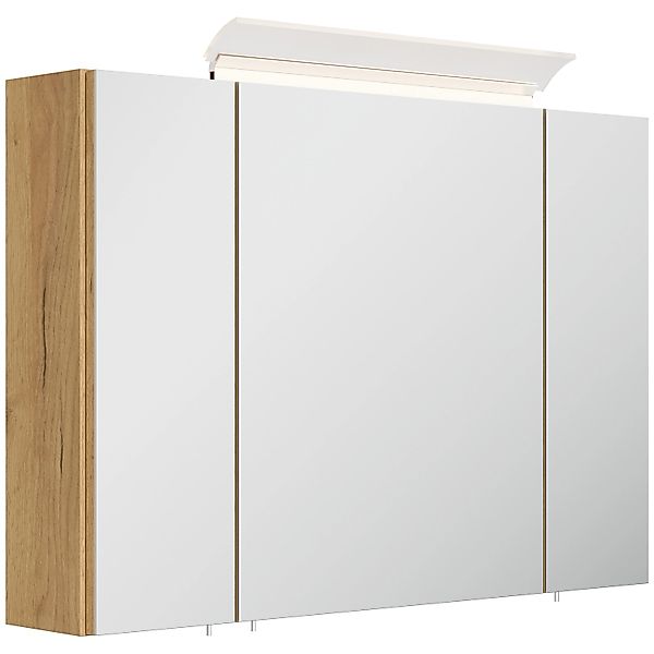 Posseik Spiegelschrank inkl. Design LED-Lampe u. Glasböden 90 cm Eiche Gold günstig online kaufen