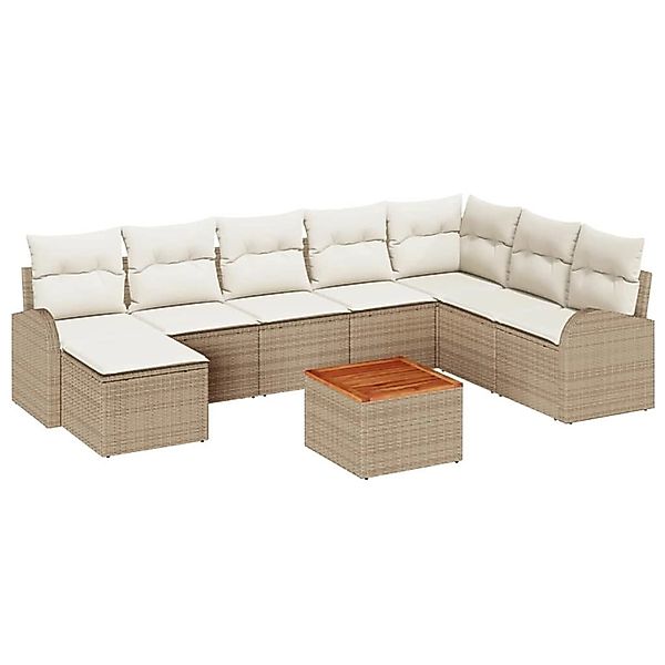 vidaXL Garten-Sofa-Set mit Kissen 9-Tlg Beige Poly Rattan 3347617 günstig online kaufen