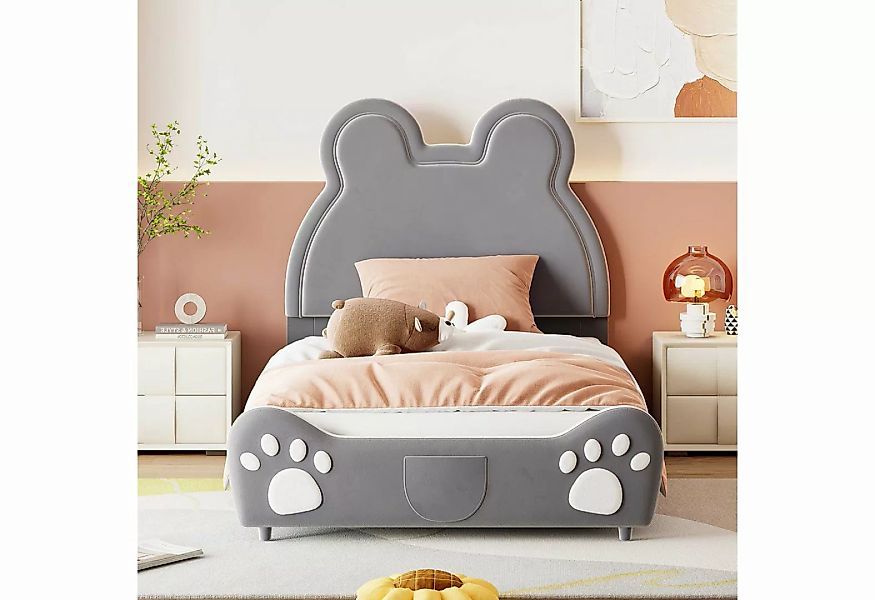 BlingBin Kinderbett Polsterbett (90 x 200 cm, grau), Bärenform, Hautfreundl günstig online kaufen