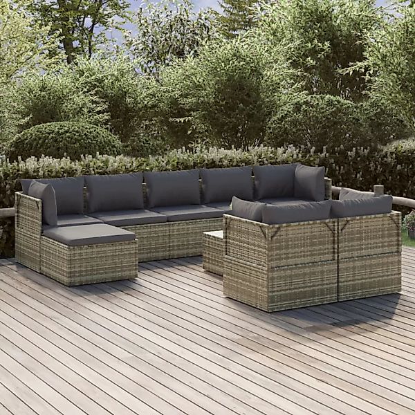 Vidaxl 10-tlg. Garten-lounge-set Mit Kissen Grau Poly Rattan günstig online kaufen