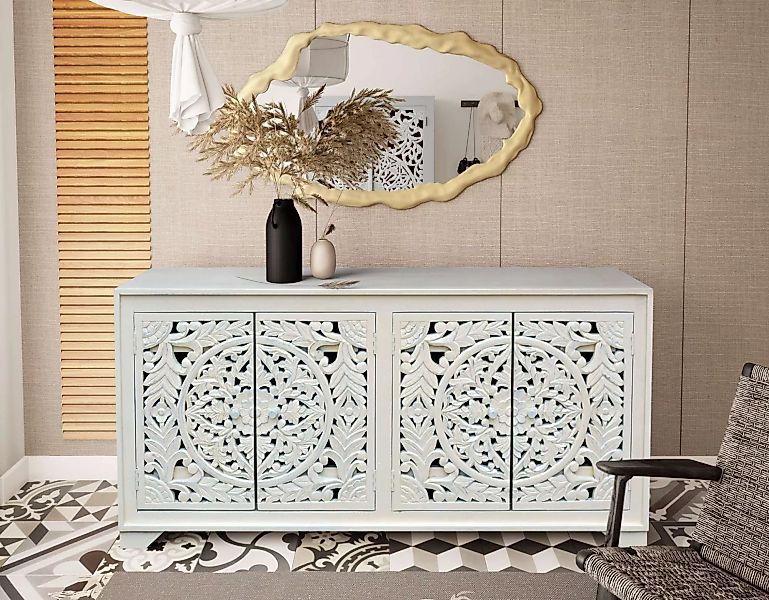 Home affaire Sideboard "Kenmare", Kommode aus Mangoholz, dekorative Schnitz günstig online kaufen