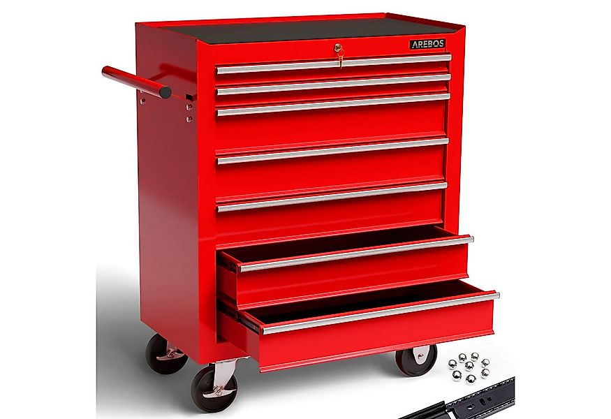 Arebos Werkstattwagen 7-Fächer Rollwagen, Zentral abschließbar mit Antiruts günstig online kaufen