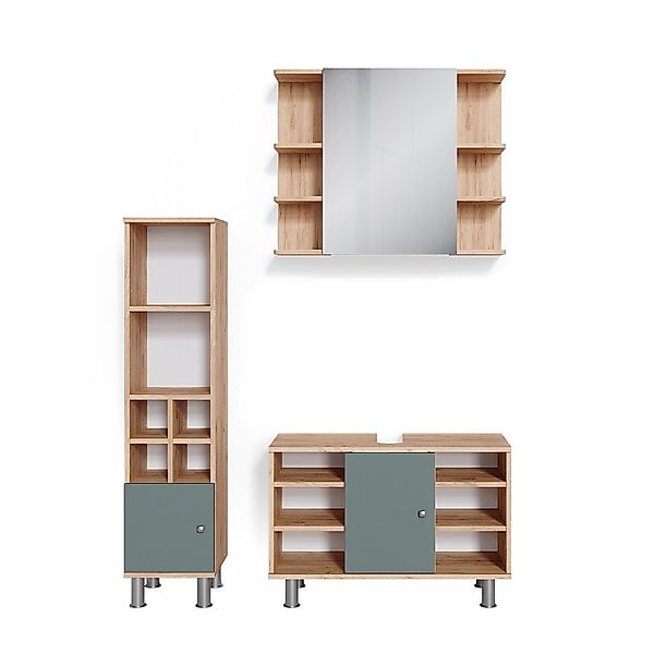 Vicco Badmöbel-Set Fynn, Grün/Goldkraft Eiche, 3 günstig online kaufen