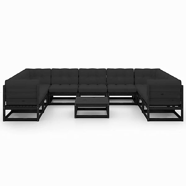 10-tlg. Garten-lounge-set Mit Kissen Schwarz Massivholz Kiefer günstig online kaufen