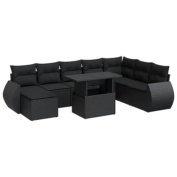 vidaXL 9-Tlg Garten-Sofagarnitur mit Kissen Schwarz Poly Rattan 3326686 günstig online kaufen
