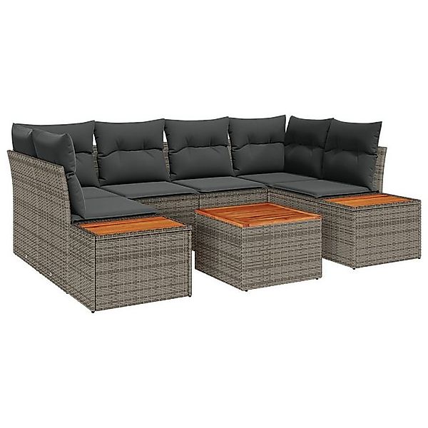 vidaXL Loungesofa 7-teiliges Garten Sofa Set mit Kissen Grau Poly Rattan, 6 günstig online kaufen