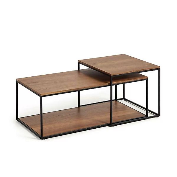 Wohnzimmer Tisch Set in Nussbaumfarben Schwarz (zweiteilig) günstig online kaufen