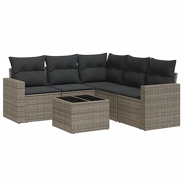 vidaXL 6-Tlg Garten-Sofagarnitur mit Kissen Grau Poly Rattan 3251297 günstig online kaufen
