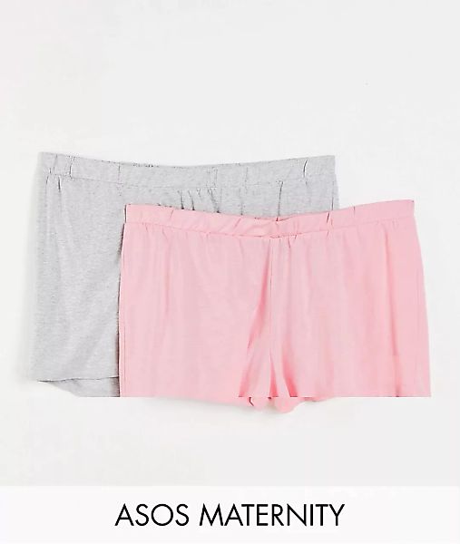 ASOS DESIGN Maternity – Exklusive Pyjama-Shorts aus Jersey in Grau und Rosa günstig online kaufen