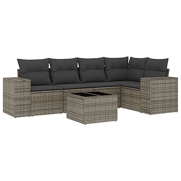 vidaXL 6-Tlg Garten-Sofagarnitur mit Kissen Grau Poly Rattan 3222539 günstig online kaufen