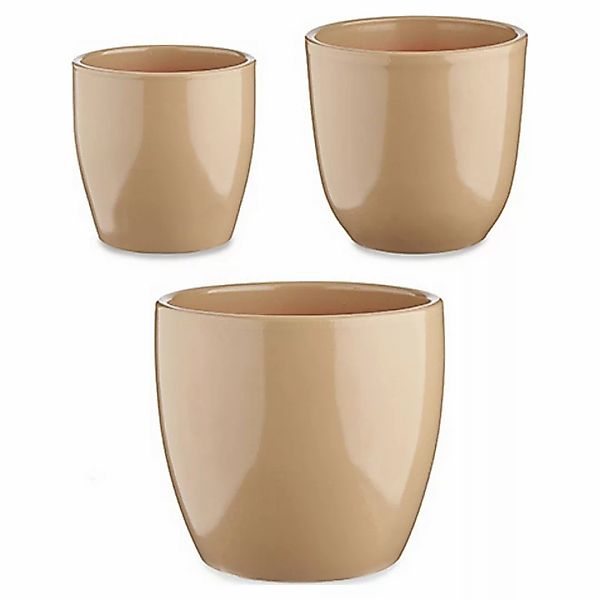 Blumentopfset Beige Lehm (3 Stücke) (22,5 X 18,5 X 22,5 Cm) günstig online kaufen