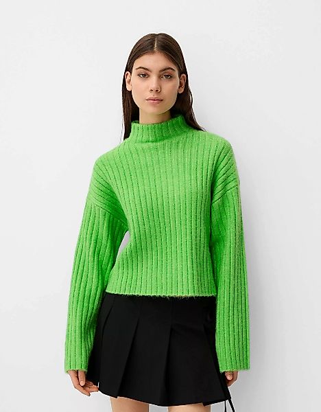 Bershka Cropped-Pullover Im Oversize-Fit Mit Stehkragen Und Rippenmuster Da günstig online kaufen