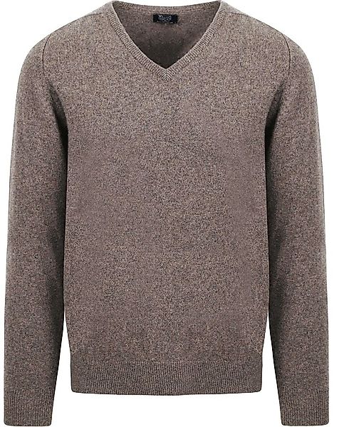 William Lockie V-Auschnitt Pullover Lammwolle Braun-Grau - Größe XXL günstig online kaufen