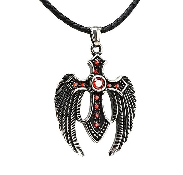 DALMARO Kette mit Anhänger Lederkette Edelstahlkette 316L FLÜGELKREUZ ROT, günstig online kaufen