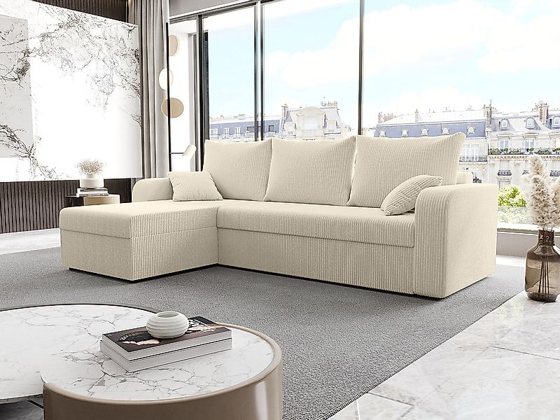 Ecksofa mit Schlaffunktion - Ecke wechselbar - Cord - Beige - ONABIA günstig online kaufen