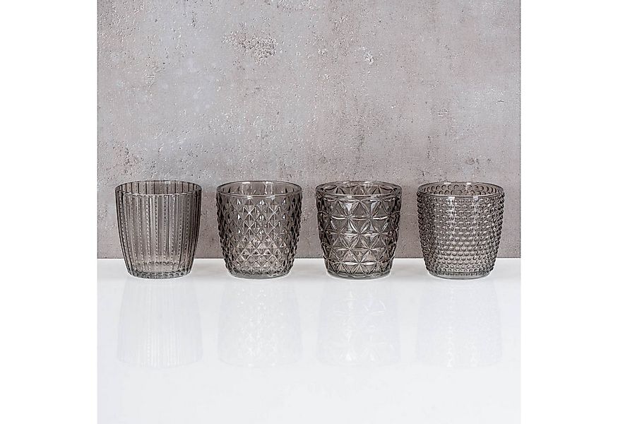 Levandeo® Teelichthalter, 8er Set Windlicht H7,5cm Glas Grau Teelichthalter günstig online kaufen