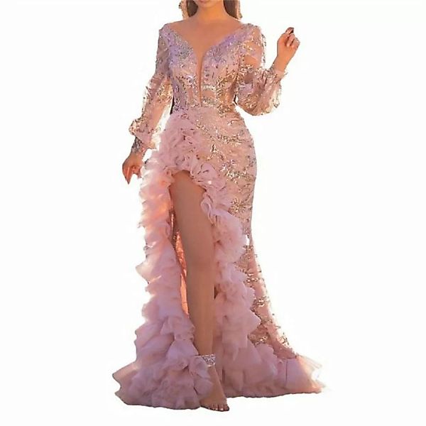 RUZU UG Dirndl Sexy rosa langes Mesh-Abendkleid, modisches Abendkleid (1-tl günstig online kaufen