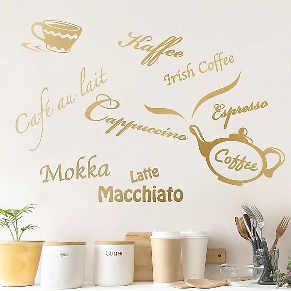 Wandtattoo Kaffeesorten mit Kaffeekanne günstig online kaufen