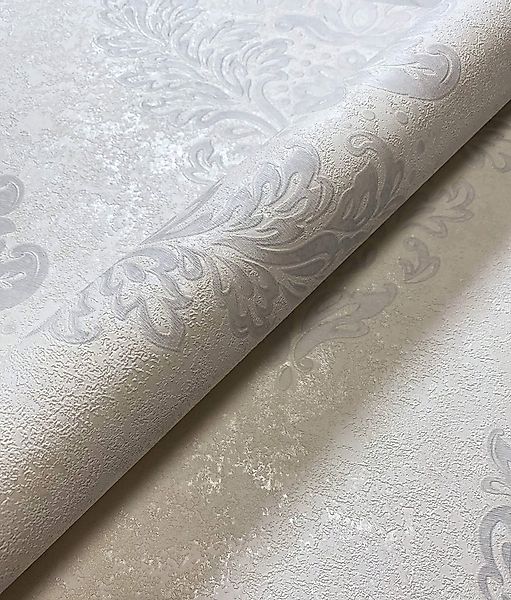 Newroom Vliestapete, Weiß Tapete Barock Ornament - Barocktapete Grau Glamou günstig online kaufen