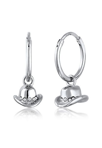 Elli Paar Creolen Cowboy Hut Weiß 925 Sterling Silber, mit Kristallen von S günstig online kaufen