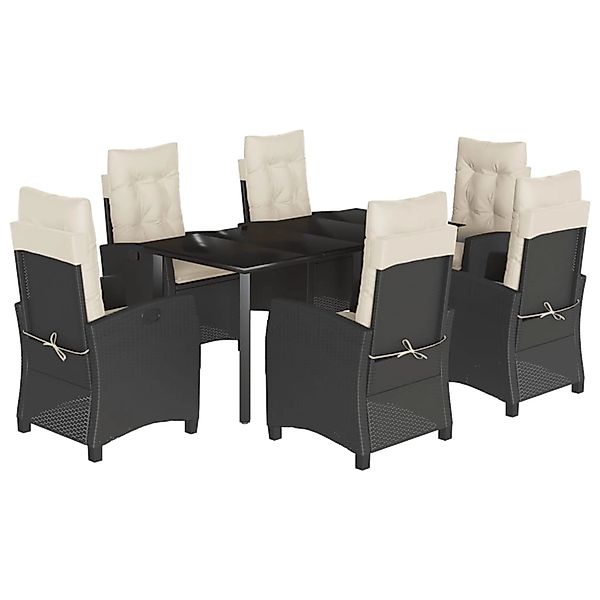 vidaXL 7-Tlg Garten-Essgruppe mit Kissen Schwarz Poly Rattan 3212737 günstig online kaufen