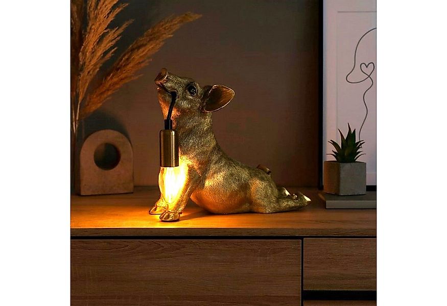 Online-Fuchs Tischleuchte - imposante Dekolampe goldenes Schwein für Wohnzi günstig online kaufen