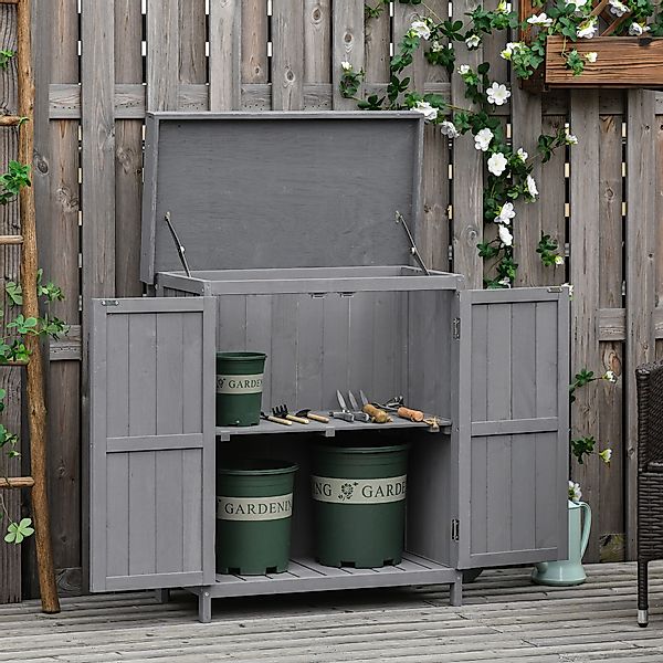 Outsunny Gartenschrank  Wetterfester Geräteschrank aus Tannenholz, Doppeltü günstig online kaufen