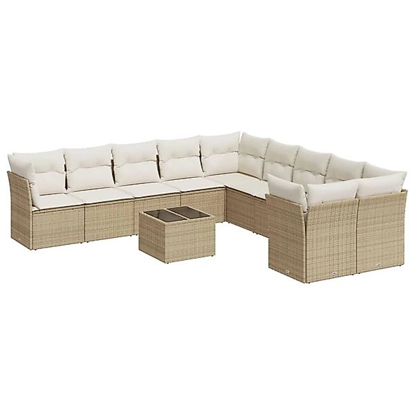 vidaXL 11-tlg Garten-Sofagarnitur mit Kissen Beige Poly Rattan Modell 9 günstig online kaufen