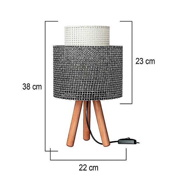 Tischleuchte Dona, schwarz-weiß gemustert/holzfarben, Stoff günstig online kaufen