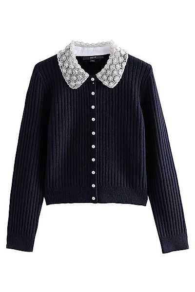 Next Strickjacke Gerippte Strickjacke mit Wollanteil + Perlenkragen (1-tlg) günstig online kaufen