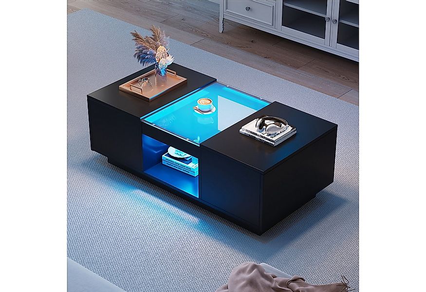 REDOM Couchtisch Hochglanz Couchtisch mit LED-Licht & Stauraum (Packung, 10 günstig online kaufen