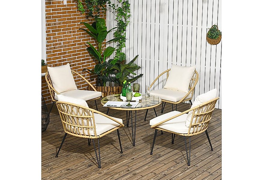 Outsunny Sitzgruppe 5 tlg. Sitzgarnitur inkl. 1 Esstisch, 4 Stühlen, (Garte günstig online kaufen