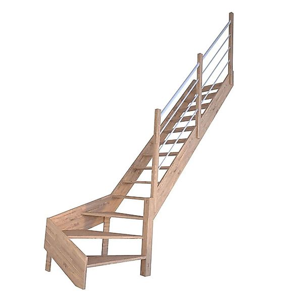 StarWood Treppe Rhodos Eiche Gew. R Holz-Edelstahl-Geländer Weiß FSC® günstig online kaufen