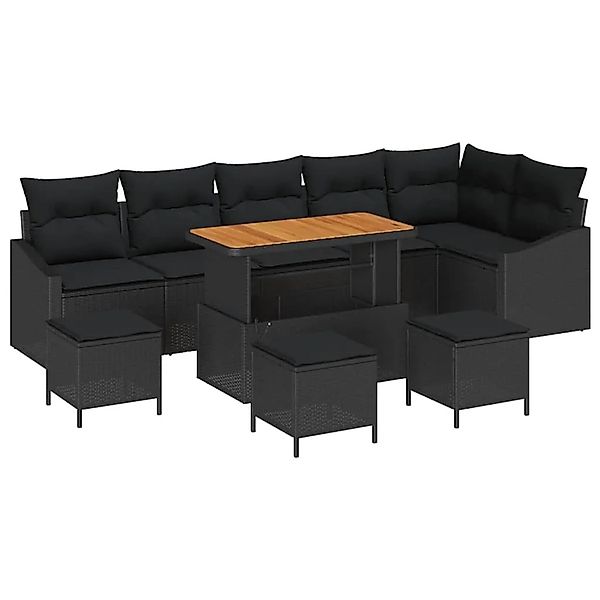 vidaXL Gartensofa-Set mit Kissen 10 Stk Schwarz Poly Rattan 3364629 günstig online kaufen
