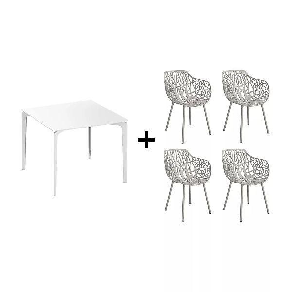 Fast - AllSize Gartentisch 90x90cm + Forest Stuhl 4er Set - weiß/grau metal günstig online kaufen